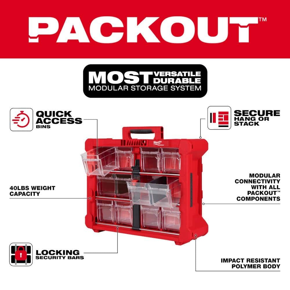 Milwaukee PACKOUT 10 Compartment Tilt Bin Organizer