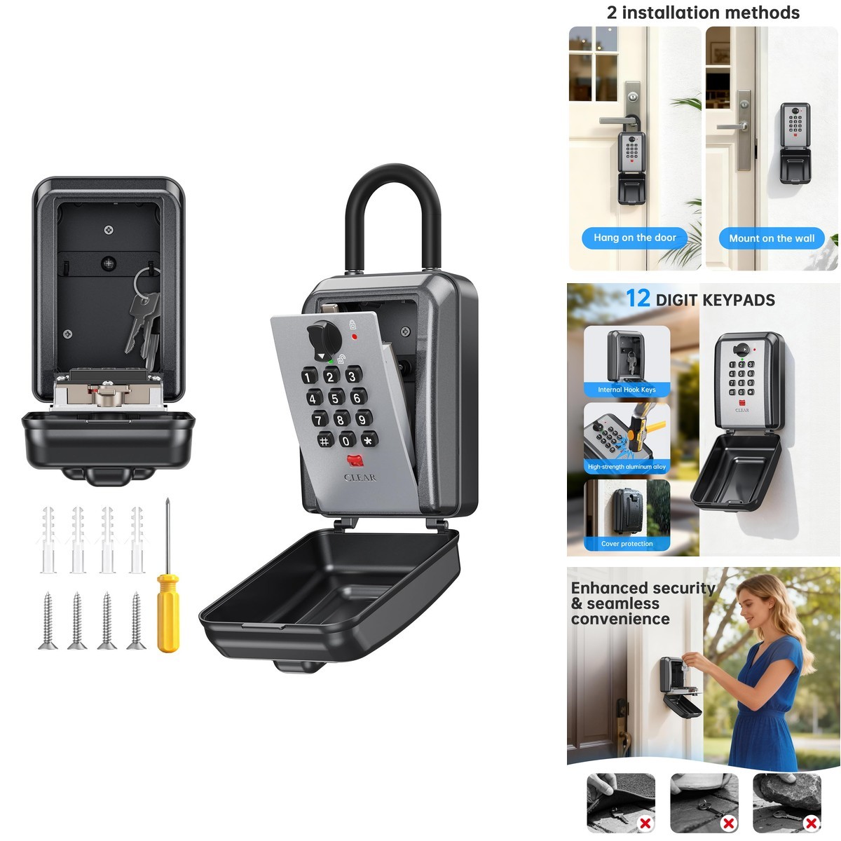 MAILADA Key Lock Box,12 Digit Combination LockBox Keys,Resttable Code,Large