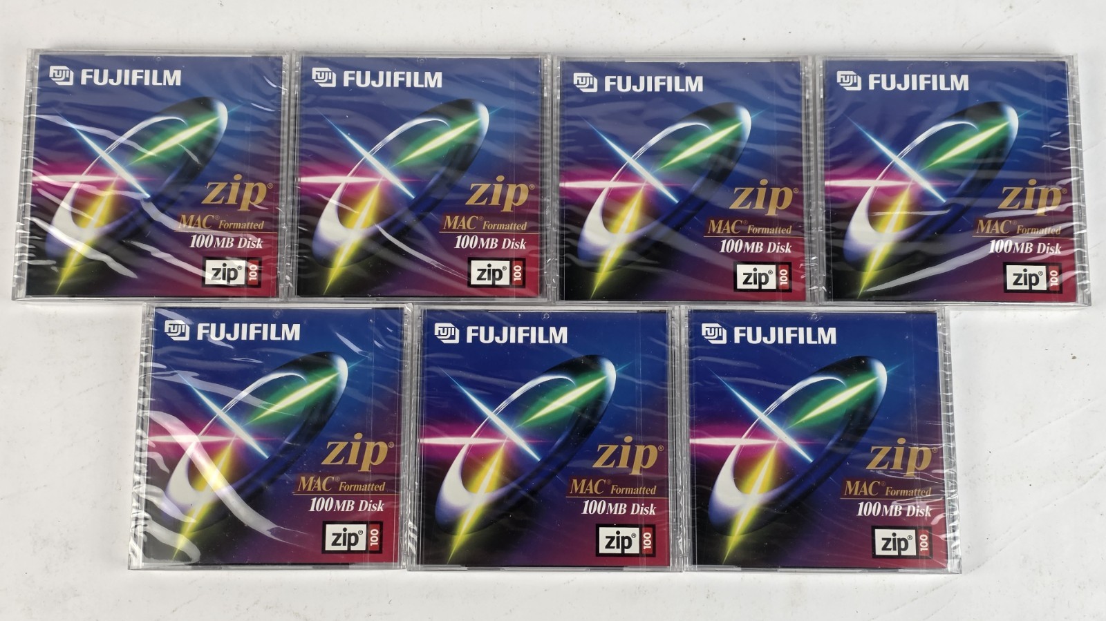 Lot of 7 Fujifilm Zip 100MB Disks - MAC Formatted w/ Case SEALED