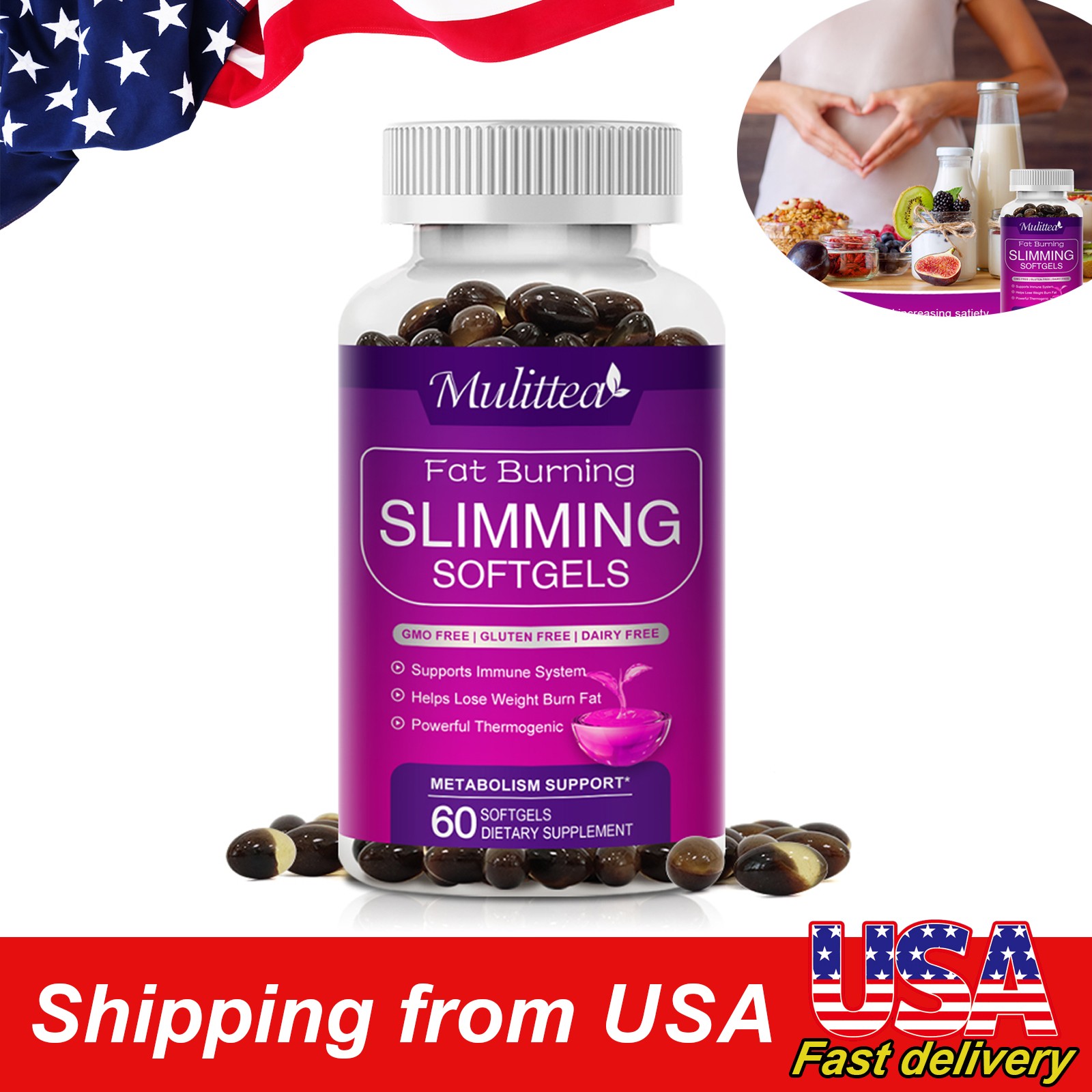 Night Time Fat Burner Slimming Capsules Weight Loss Metabolism Support 60Pcs