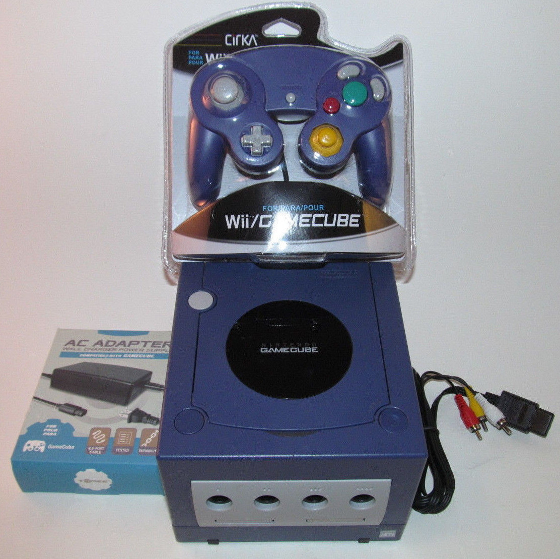Indigo Nintendo GameCube Console Bundle System w New Purple Controller & Hookups