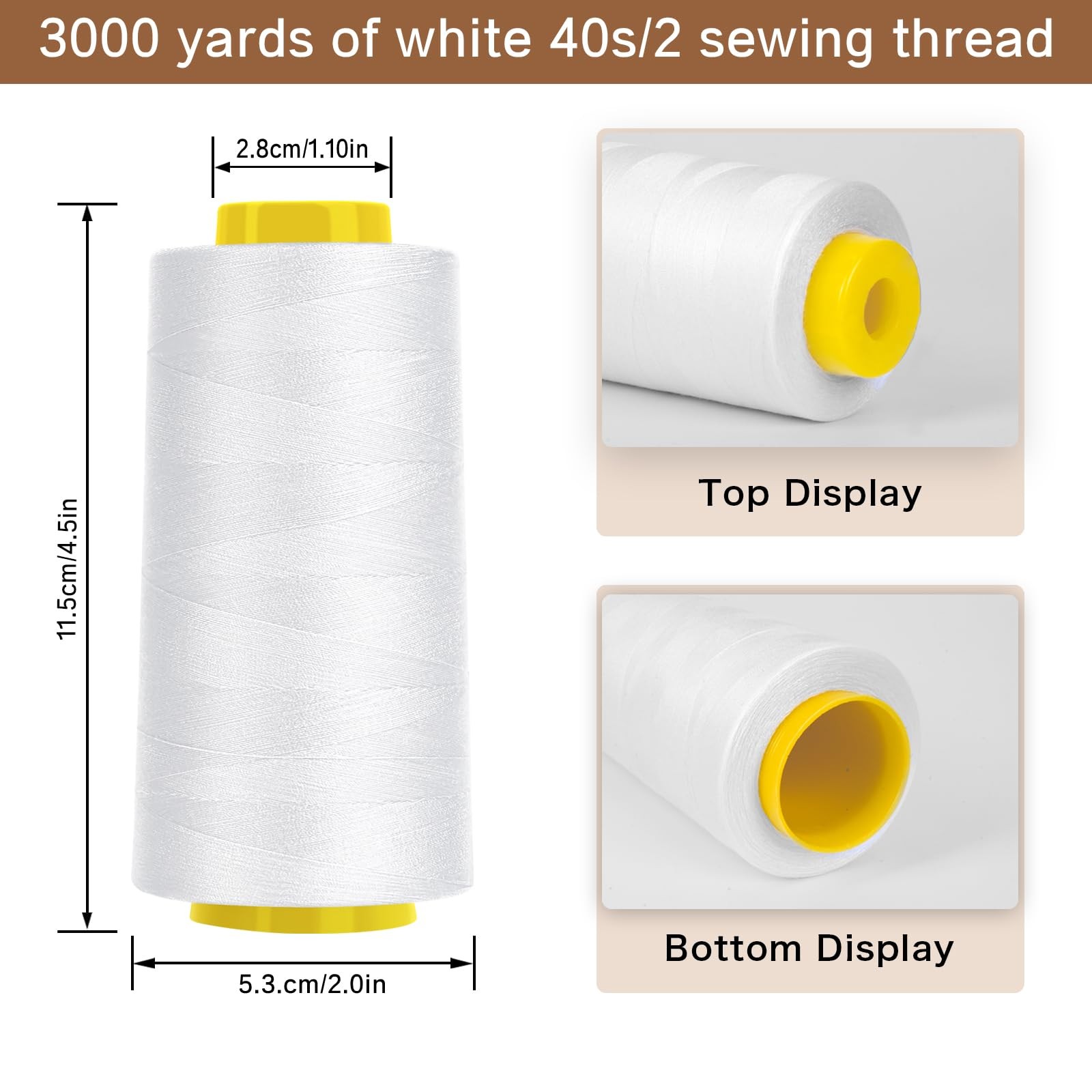 4 PCS Serger Thread Cones 3000 Yd White Polyester Sewing Overlock Quilting