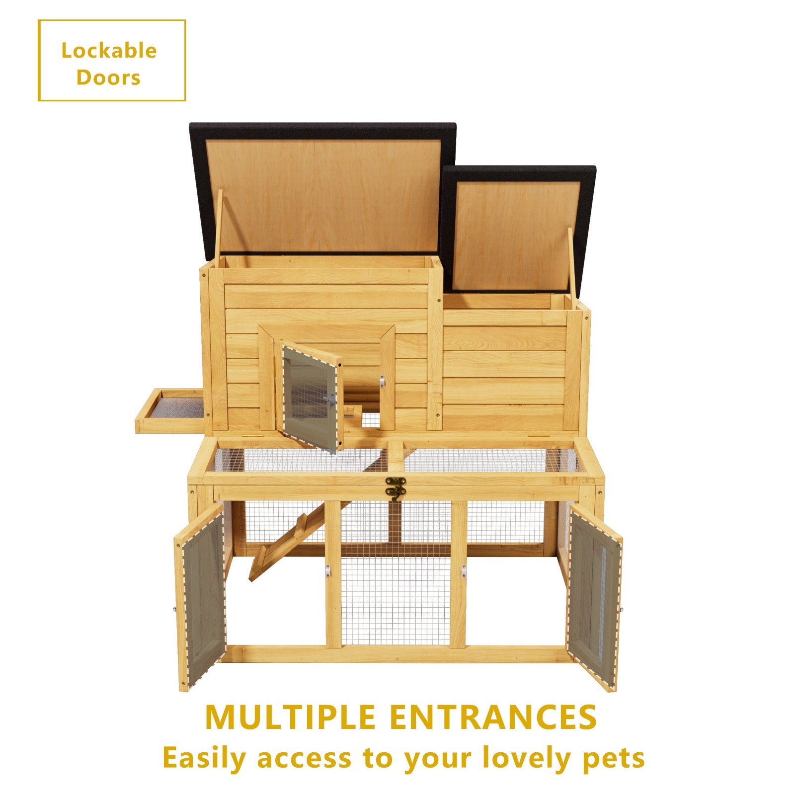 Large Outdoor Wooden Quail Cage Rabbit Hutch Chicken Coop with Run & Ramp，2 Tier