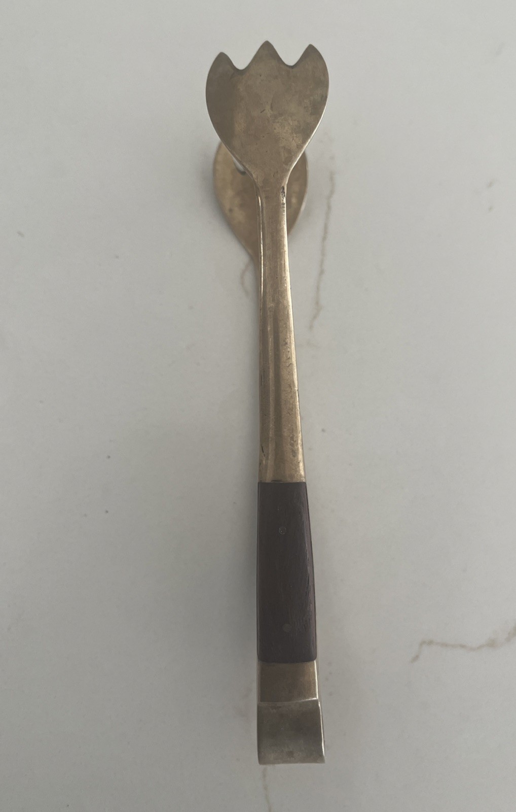 Vintage MCM 4 Piece Brass And Wood Bar Tool Set