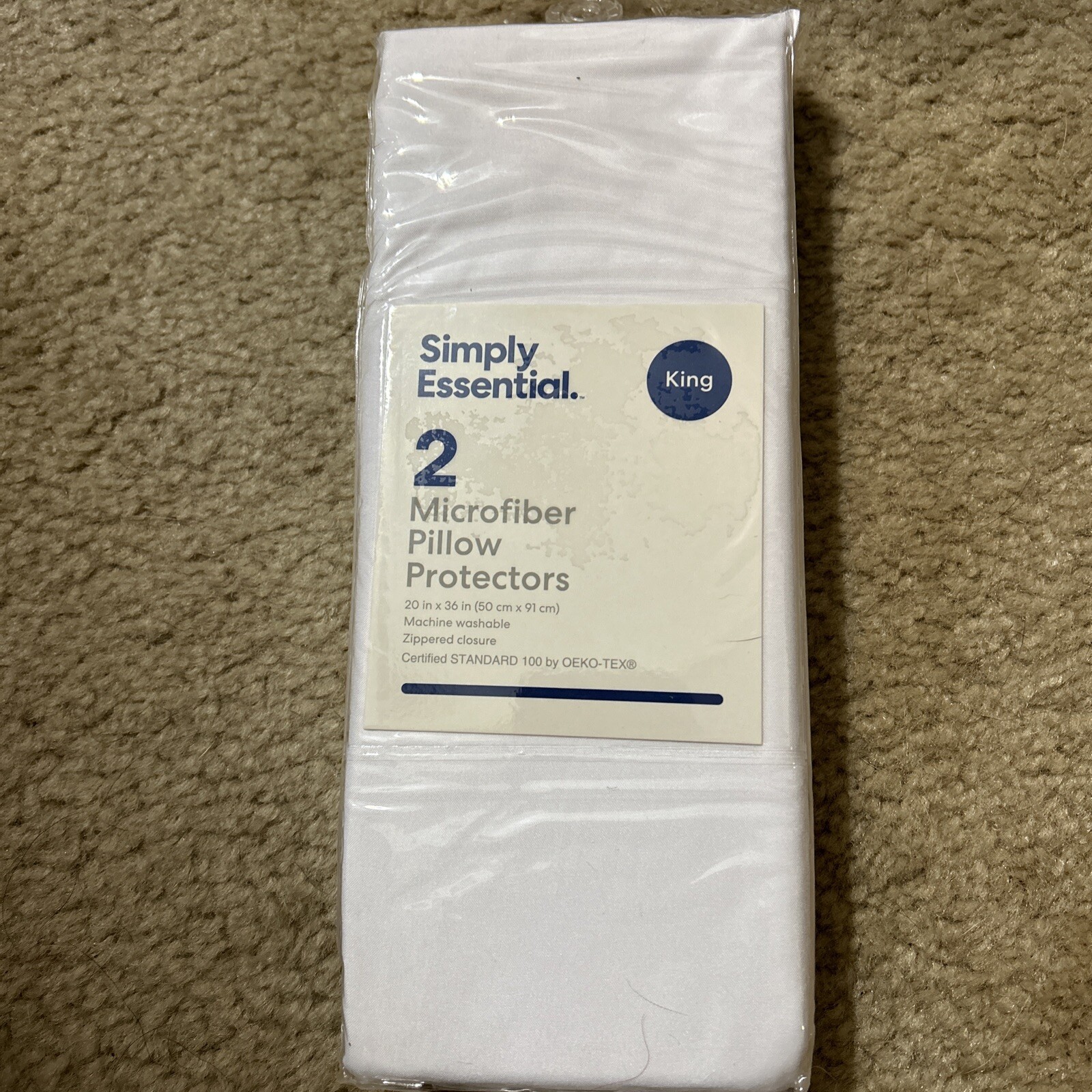 Simply Essential (2) Microfiber Zippered Pillow Protector - King - New