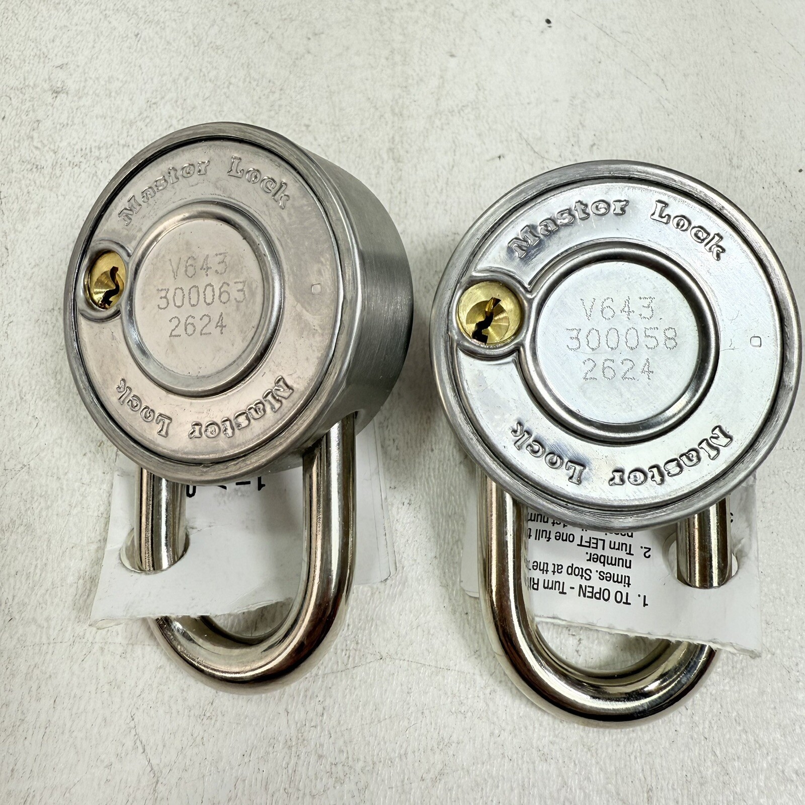 (2) New Master Lock 1525 RED Locker Padlocks, Combination Dial / V643 Key Option