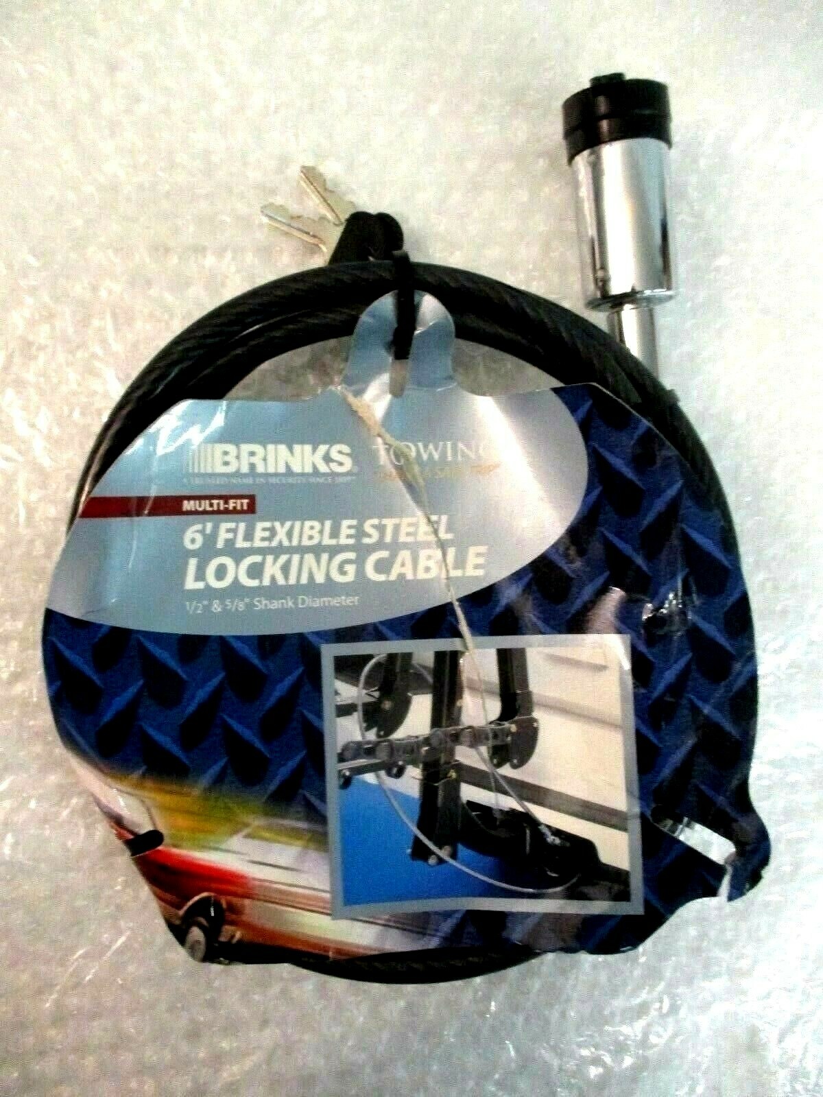 Brinks Towing Multi-Fit 6' Flexible Steel Locking Cable 1/2'' & 5/8'' Shank =