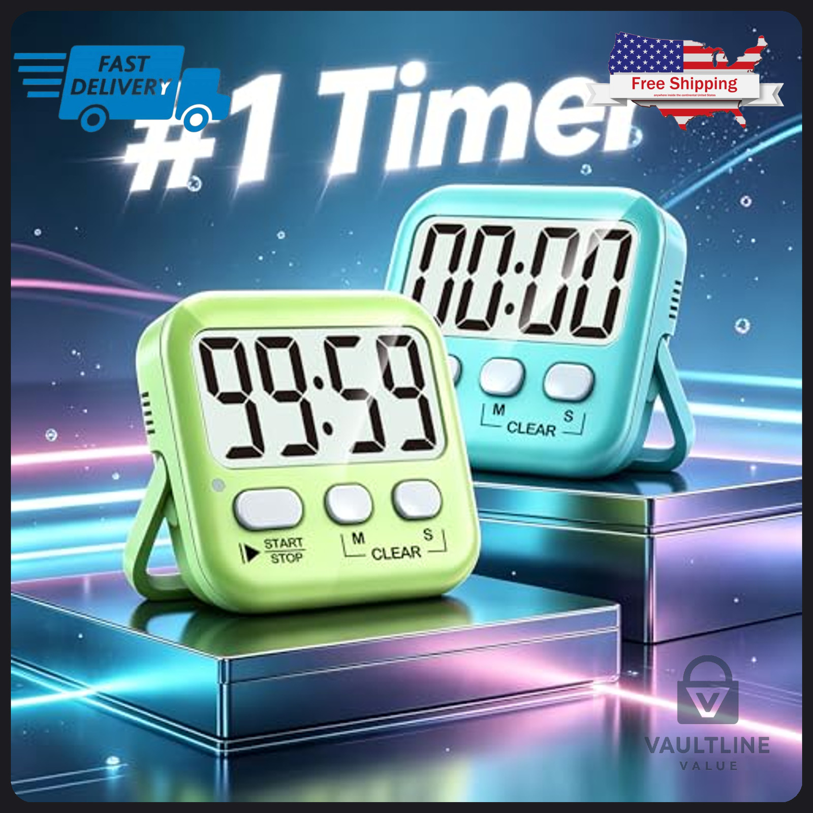 2 Pack Antonki Digital Kitchen Timers - Magnetic Countdown Clock for Cooking