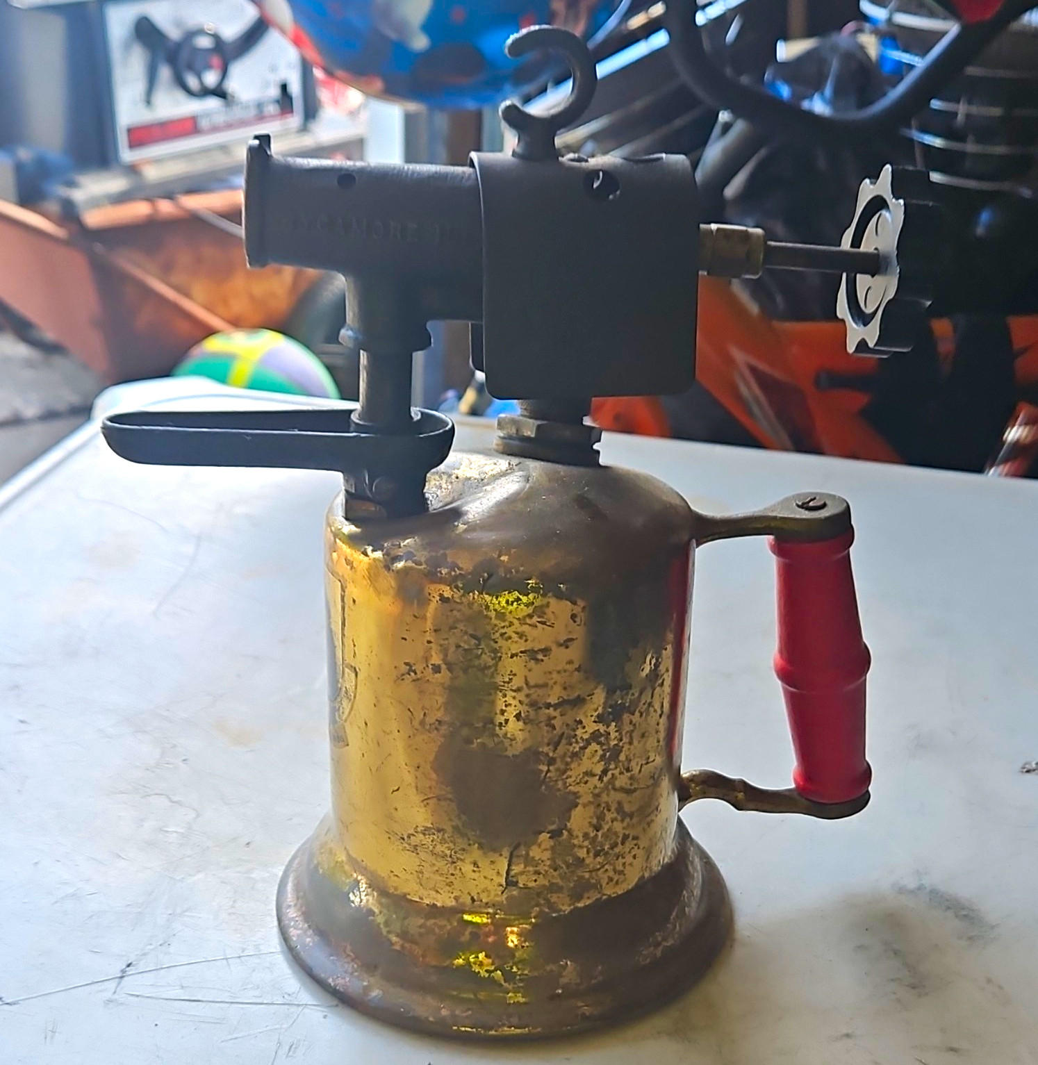 Turner Vintage Brass Blowtorch Soldering Torch w/ Red Pump Handle