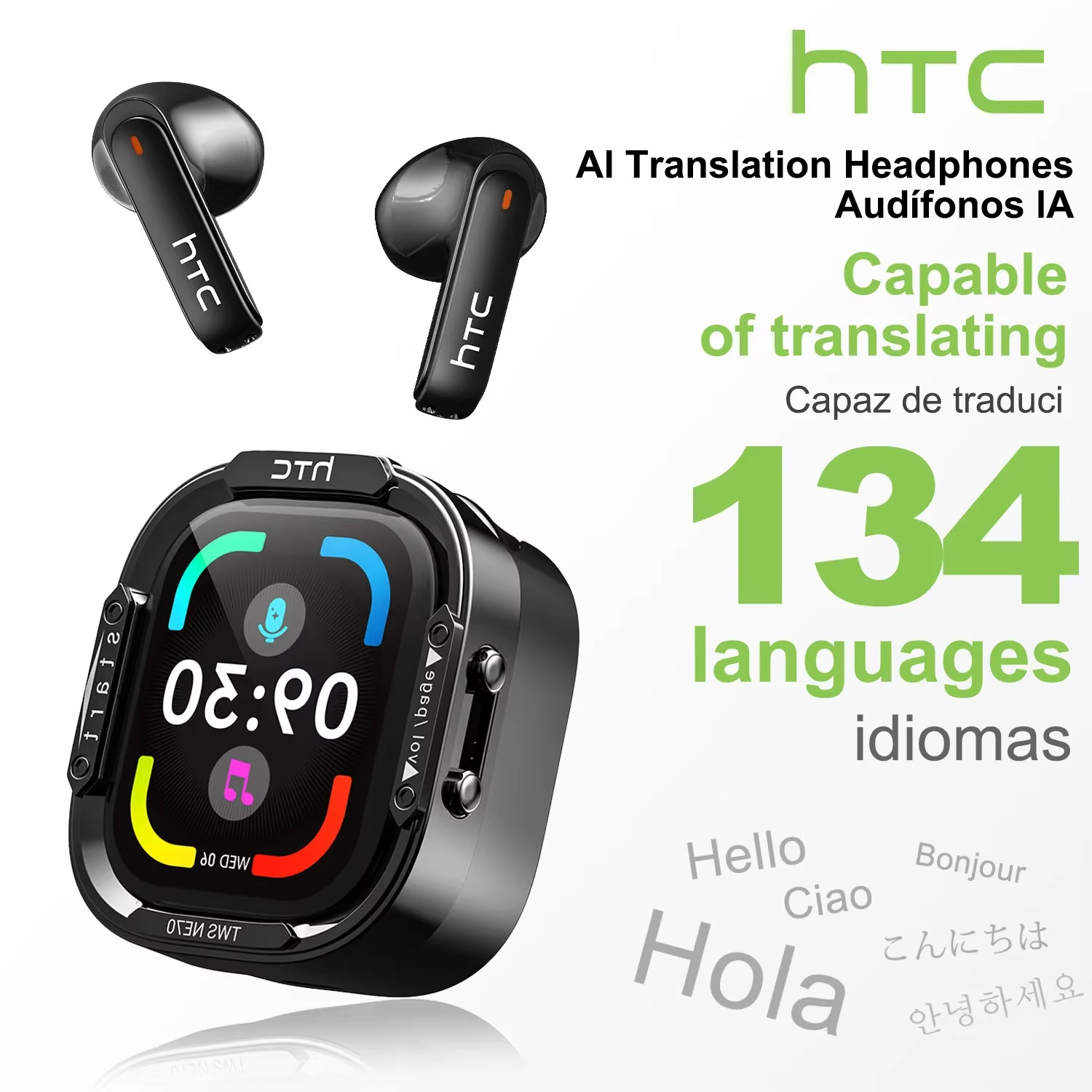 HTC NE70 Wireless Headphones Bluetooth 6.0 AI Smart Translator 134 Languages