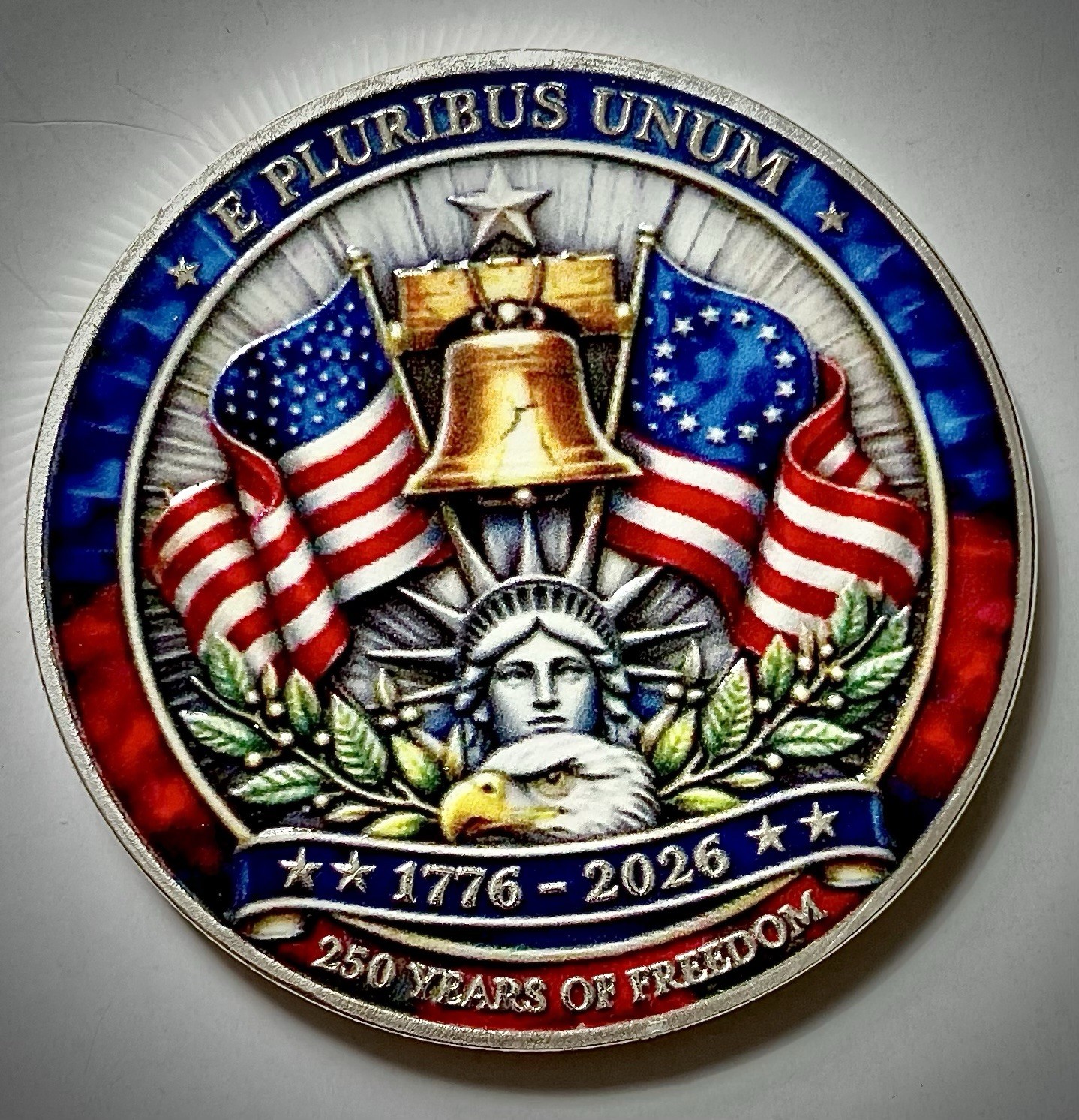 USA 250th Anniversary Challenge Coin-Silver Colored-3D-2 Sided-Glossy