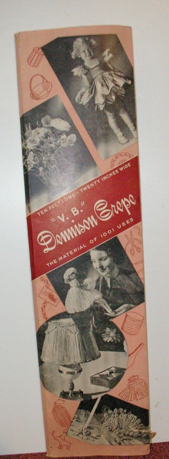 Vintage Dennison Crepe Paper  Sleeve Shows Paper Lamp Shade , Doll Little Girl