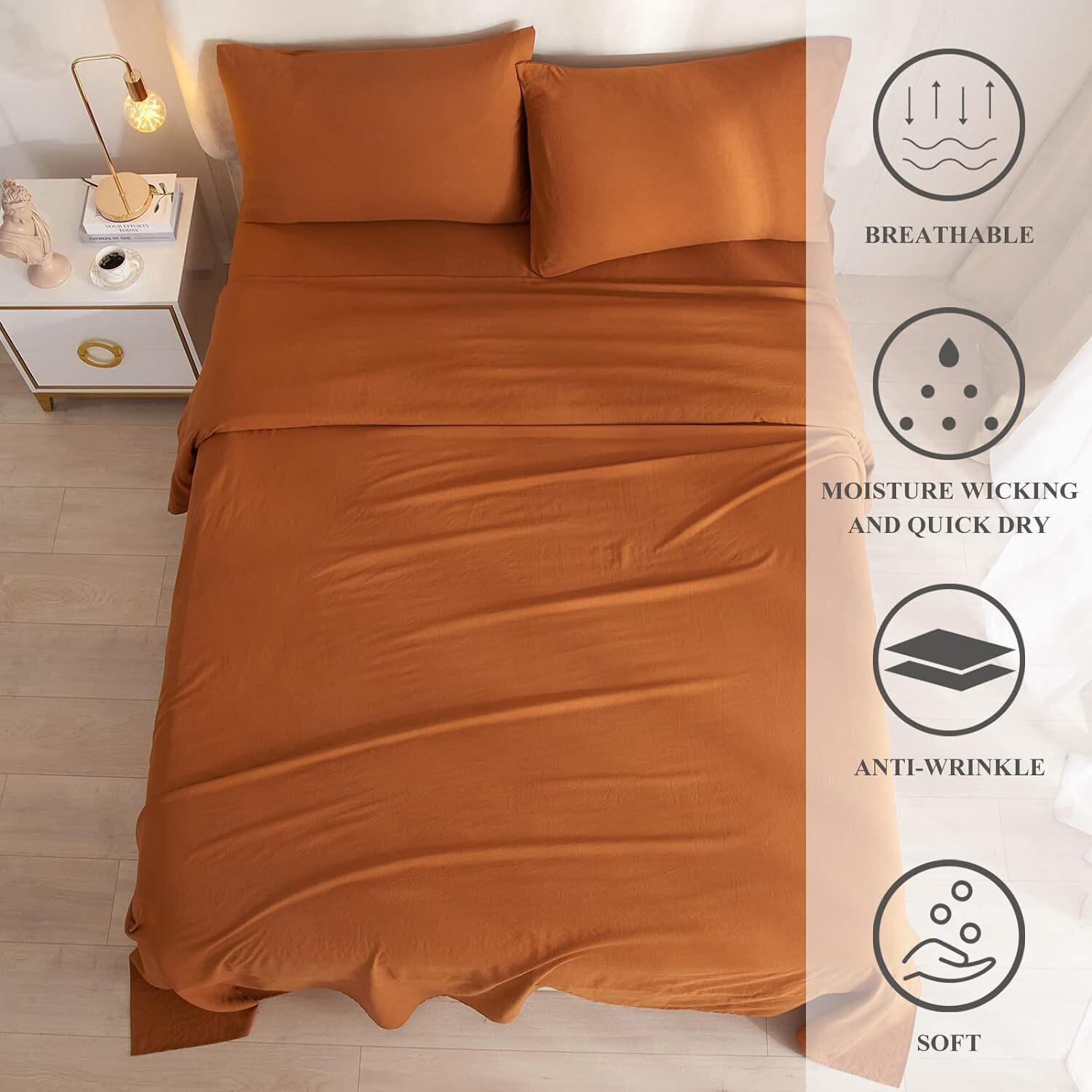 Caramel Pumpkin Sheets for Queen Size Bed,4 Piece Cooling Queen,