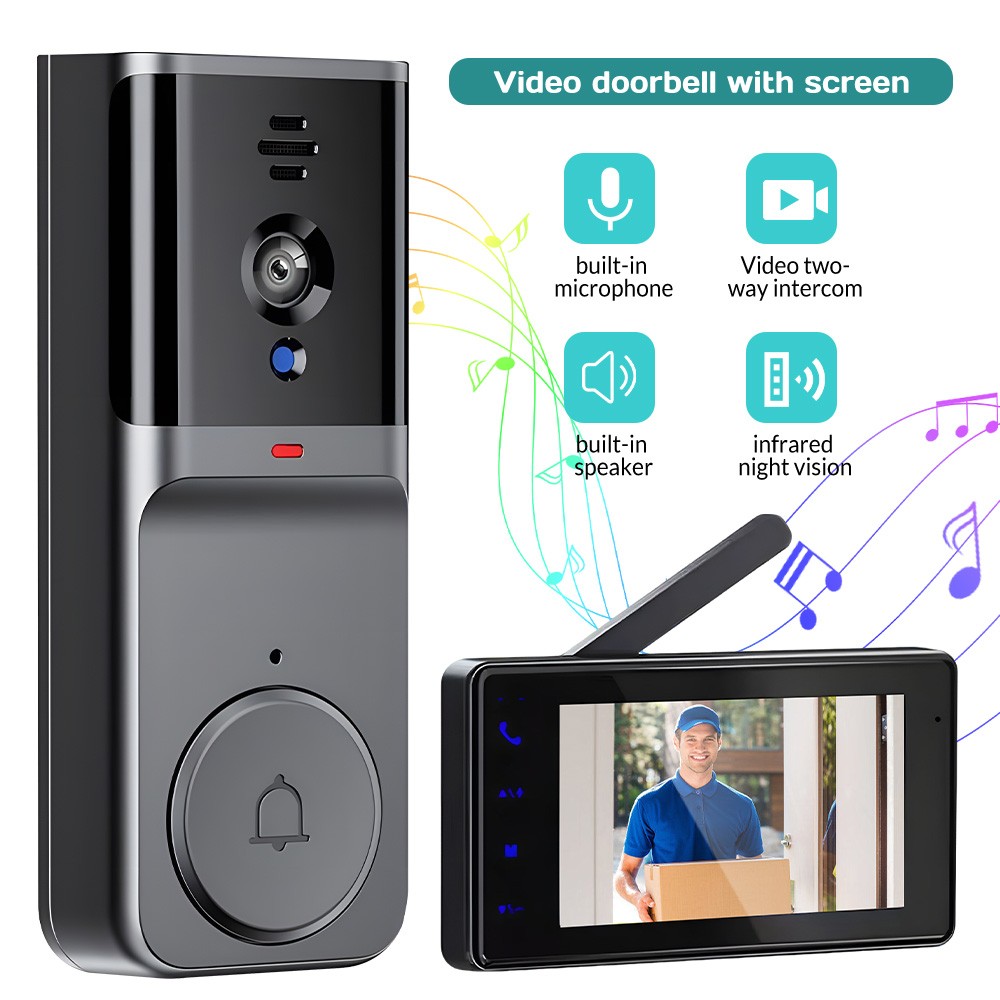 2.4G Wireless Smart LCD Screen Intercom Video Doorbell Camera Monitor Home 4.3"