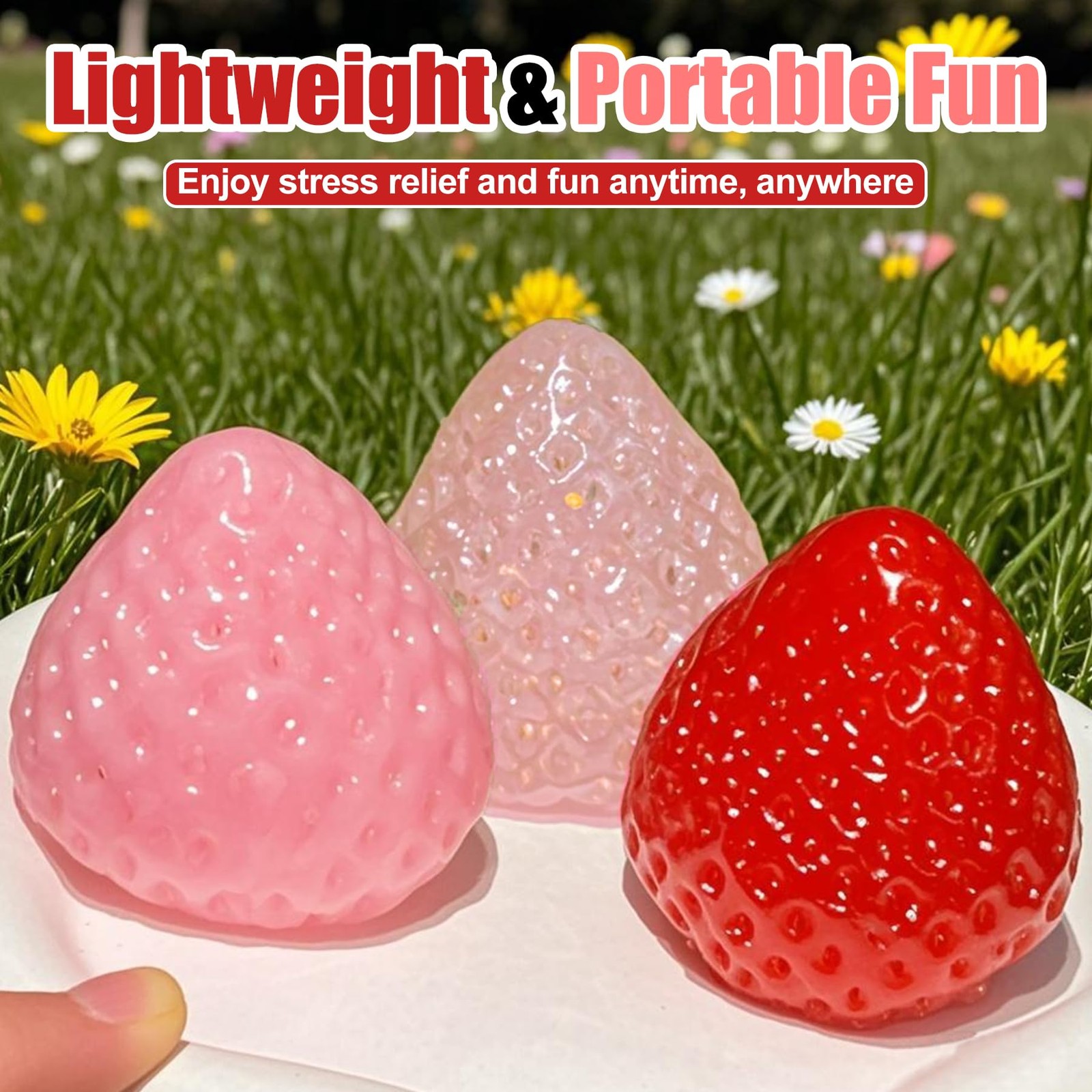 Lindos juguetes de fresa para apretar, squishies frutas mejorados transparentes