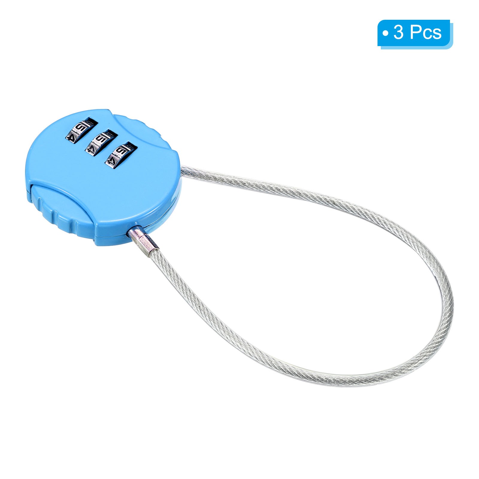 Small Combination Block 7.8", 3pc 3 Digit Luggage Lock, Clear Blue