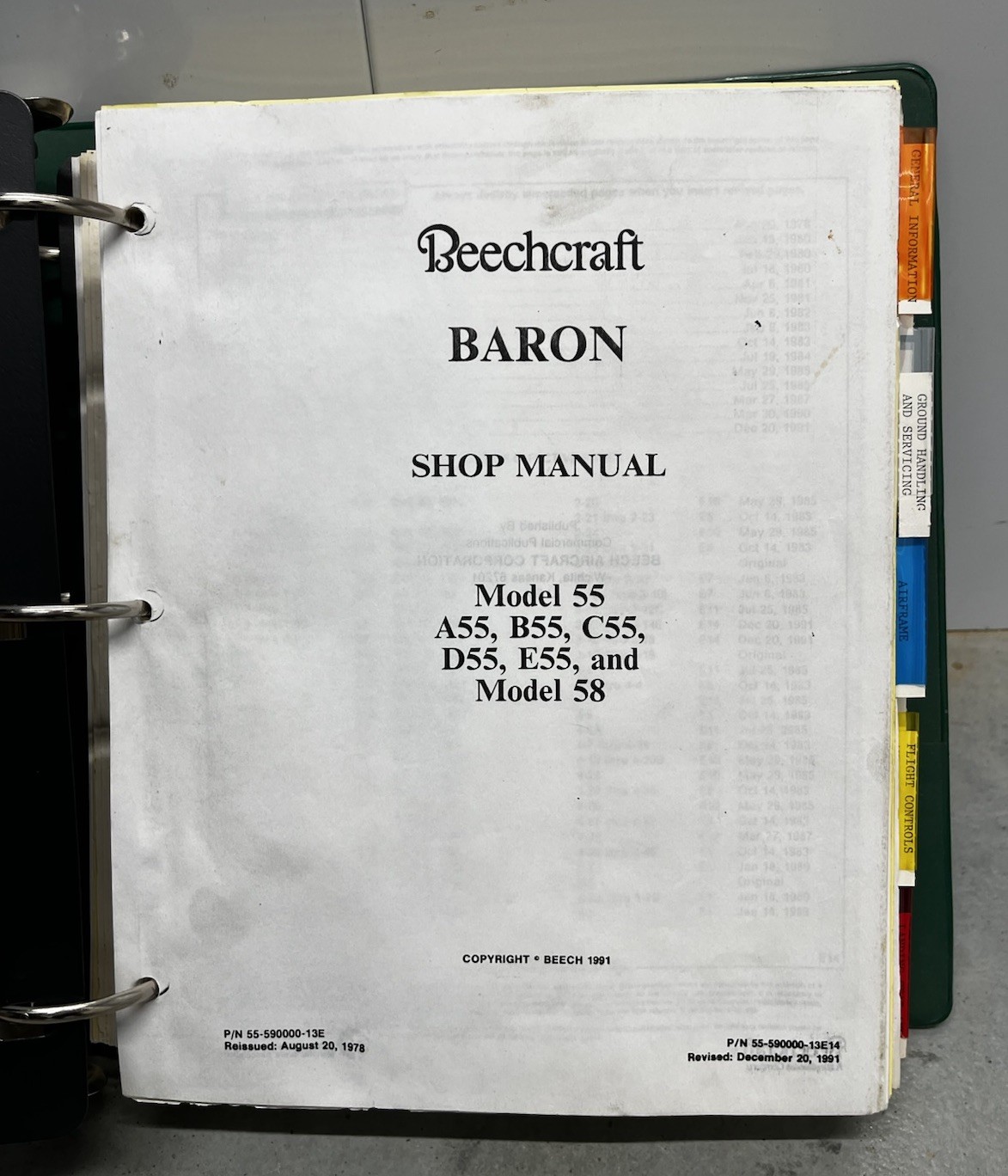 Beechcraft A55, B55, C55, D55, E55 & 58 Baron Shop Manual 55-590000-13E