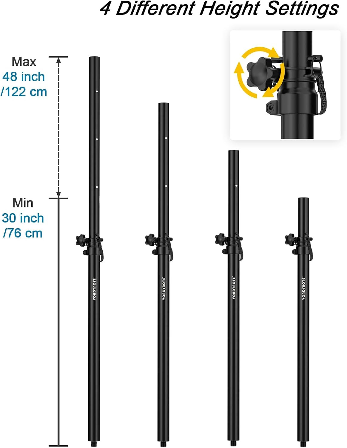 2 Pack Speaker Poles Subwoofer M20 Threaded 30"-48" Height Adjustable Pole 35mm