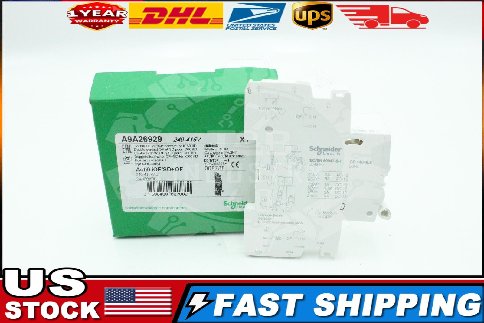 Schneider Electric A9A26929 Dual Auxiliary Switch 240-415V- New Free Shipping