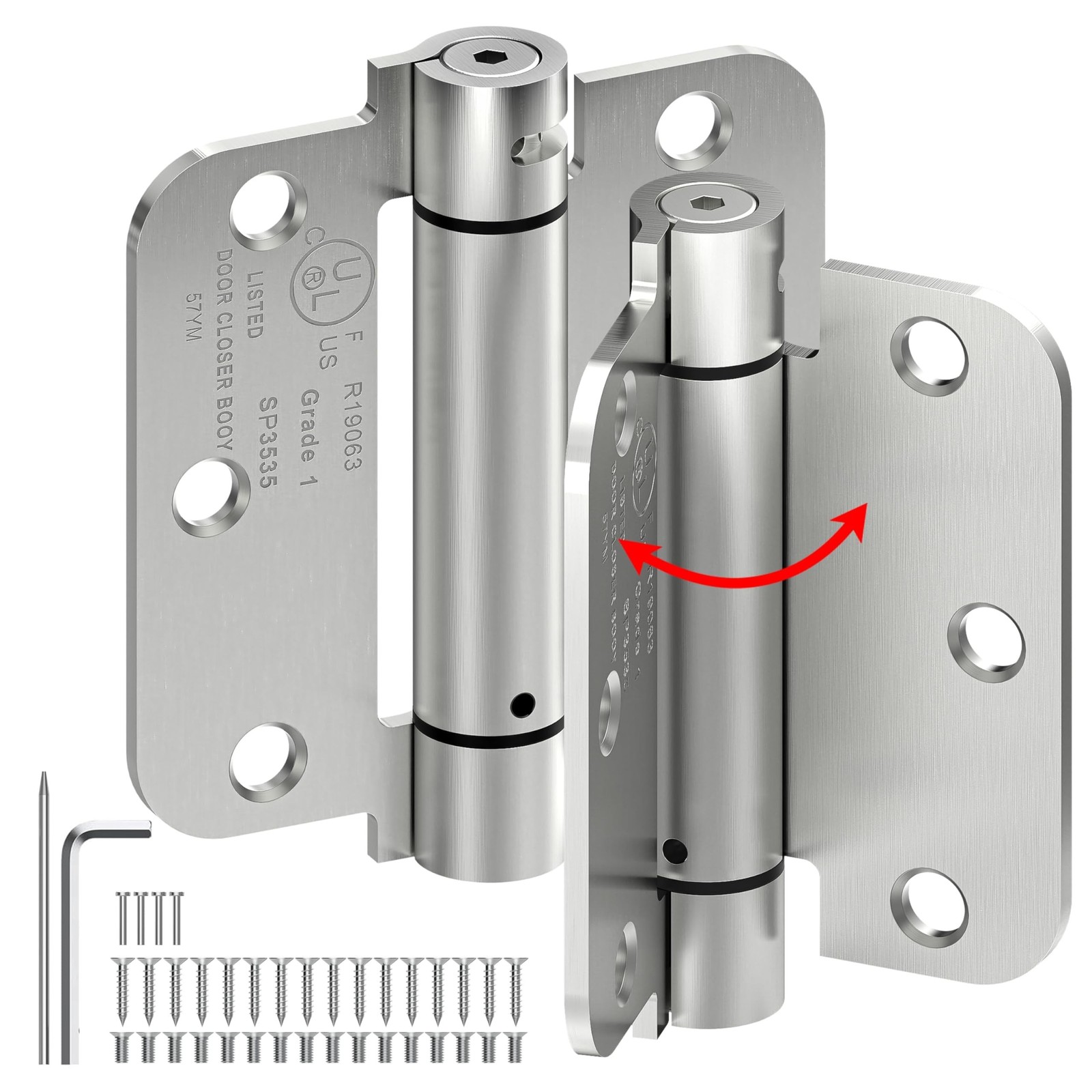 2-Pack Self Closing Door Hinges, 3.5 Inch Spring Loaded Door Hinges, Adjustab...