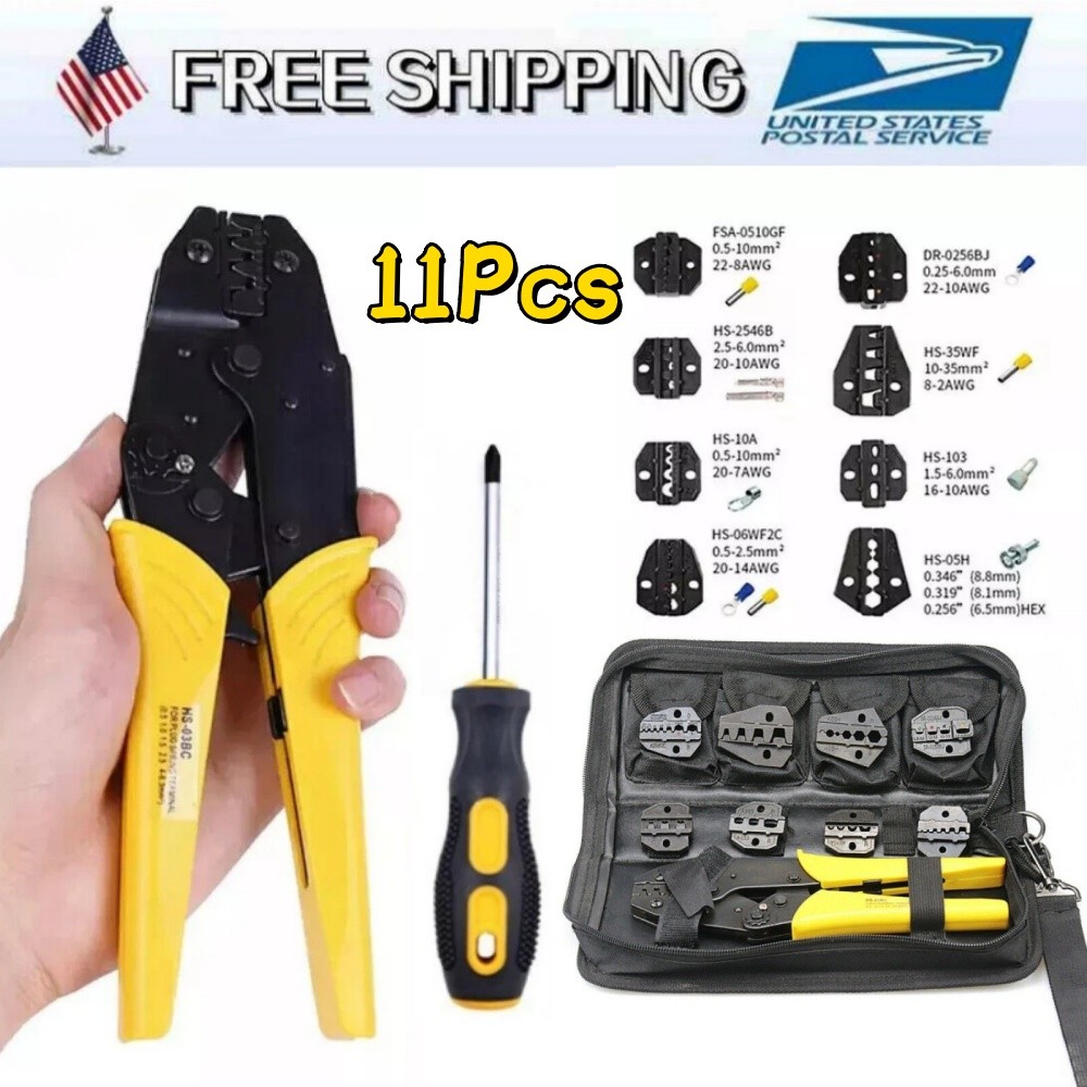 Wire Crimper Plier Ratcheting Kit 8 Dies For Cord End Terminals US Specification