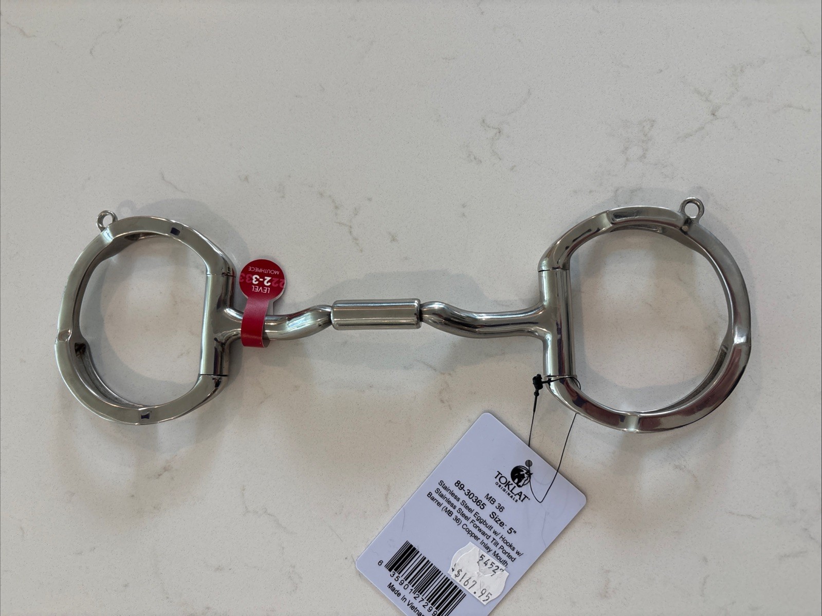 Myler  Eggbutt  Bit with Hooks Forward Tilt Ported Barrel MB 36 Level 2-3