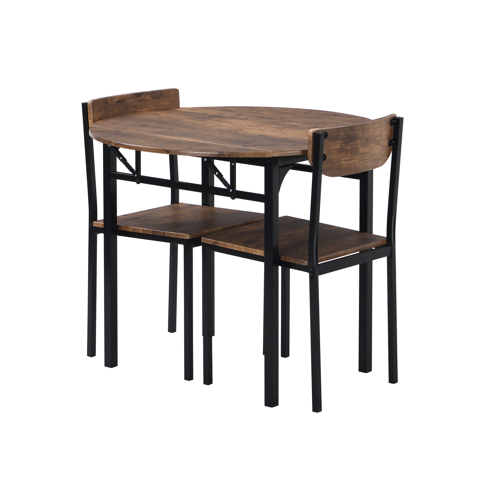 Modern 3-Piece Round Dining Table Set with Drop Leaf and 2 Chairs for Small