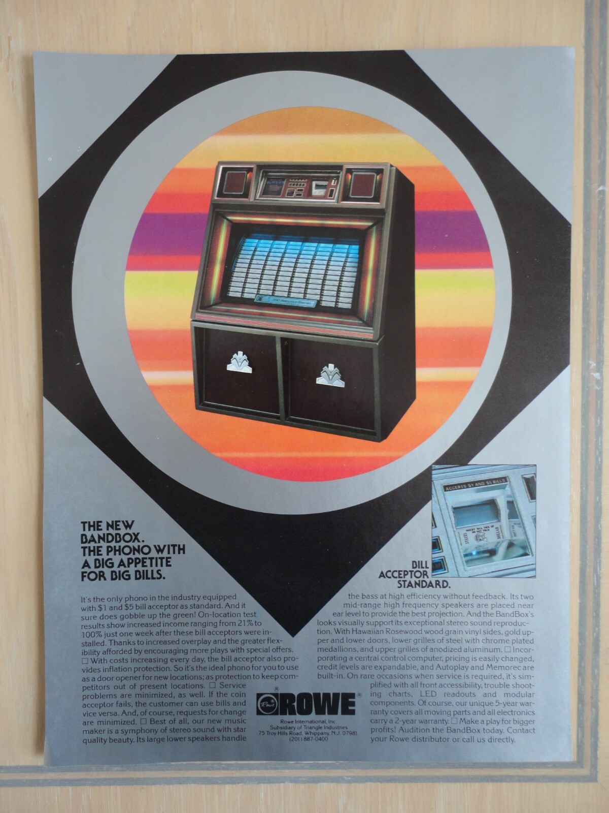 Rowe Bandbox Jukebox Flyer Original Magazine Pull Out Advertisement