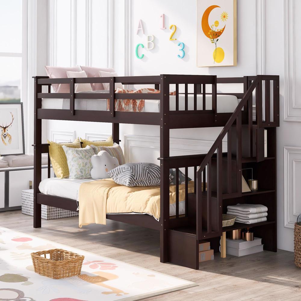Bunk Beds Twin Over Twin Kids Adult Wood Loft Bunk bed with storage for Bedroom