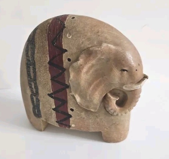 African Handcrafted Wood Elephant Figurine With Tribal Patterns