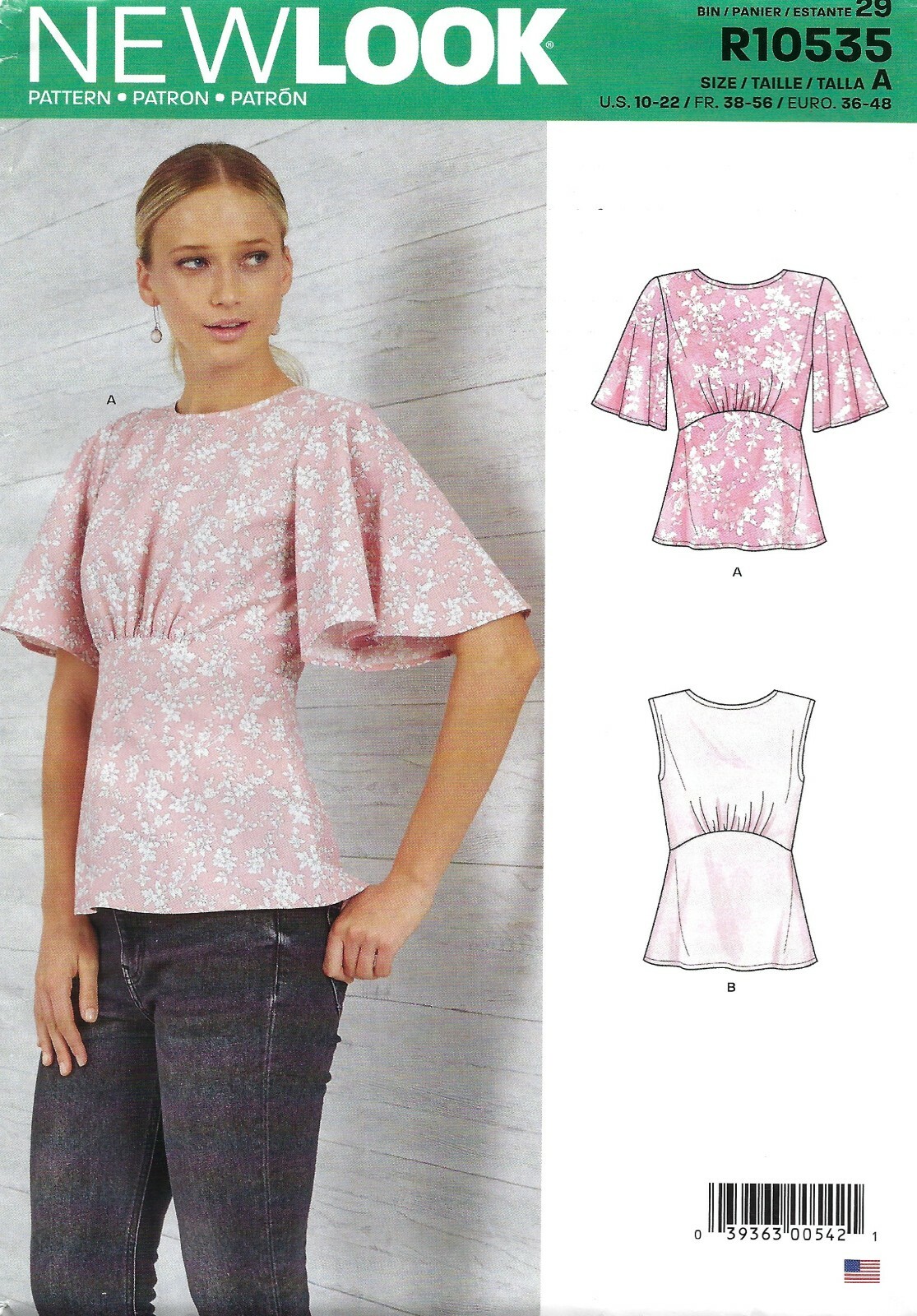 New Look R10535 Raised Waist Top, Gathered Bust, Cut-Out Back Sz 10-22 N6656