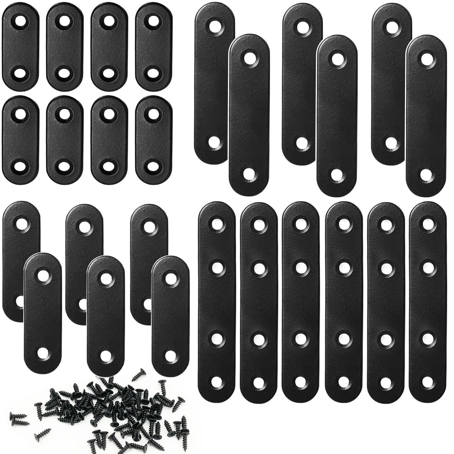 QSJ 26 Sets Flat Plate Straight Bracket Brace 36mm/46mm/56mm/76mm, Black