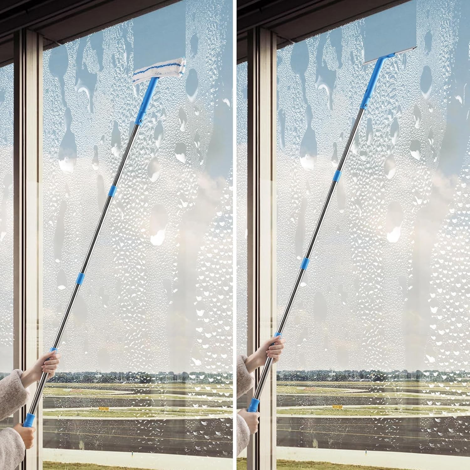 Professional Window Cleaning Kit 57IN, with Silicone Squeegee Blade, Microfib...