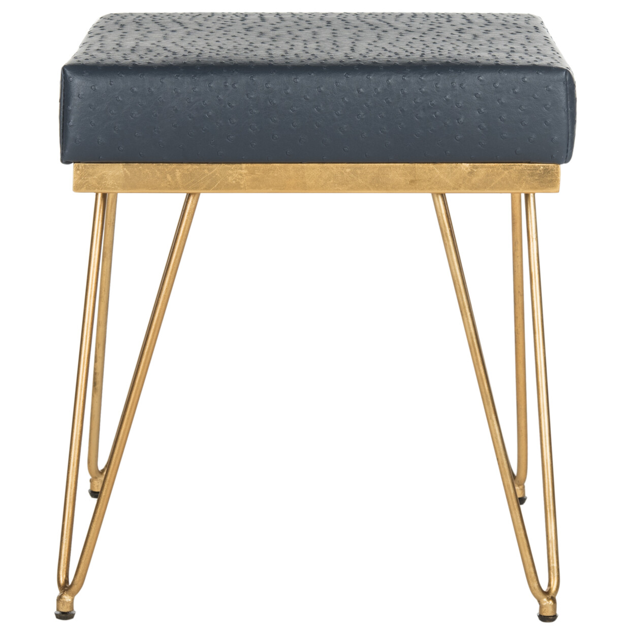 SAFAVIEH Jenine Faux Ostrich Square Bench | Navy / Gold |