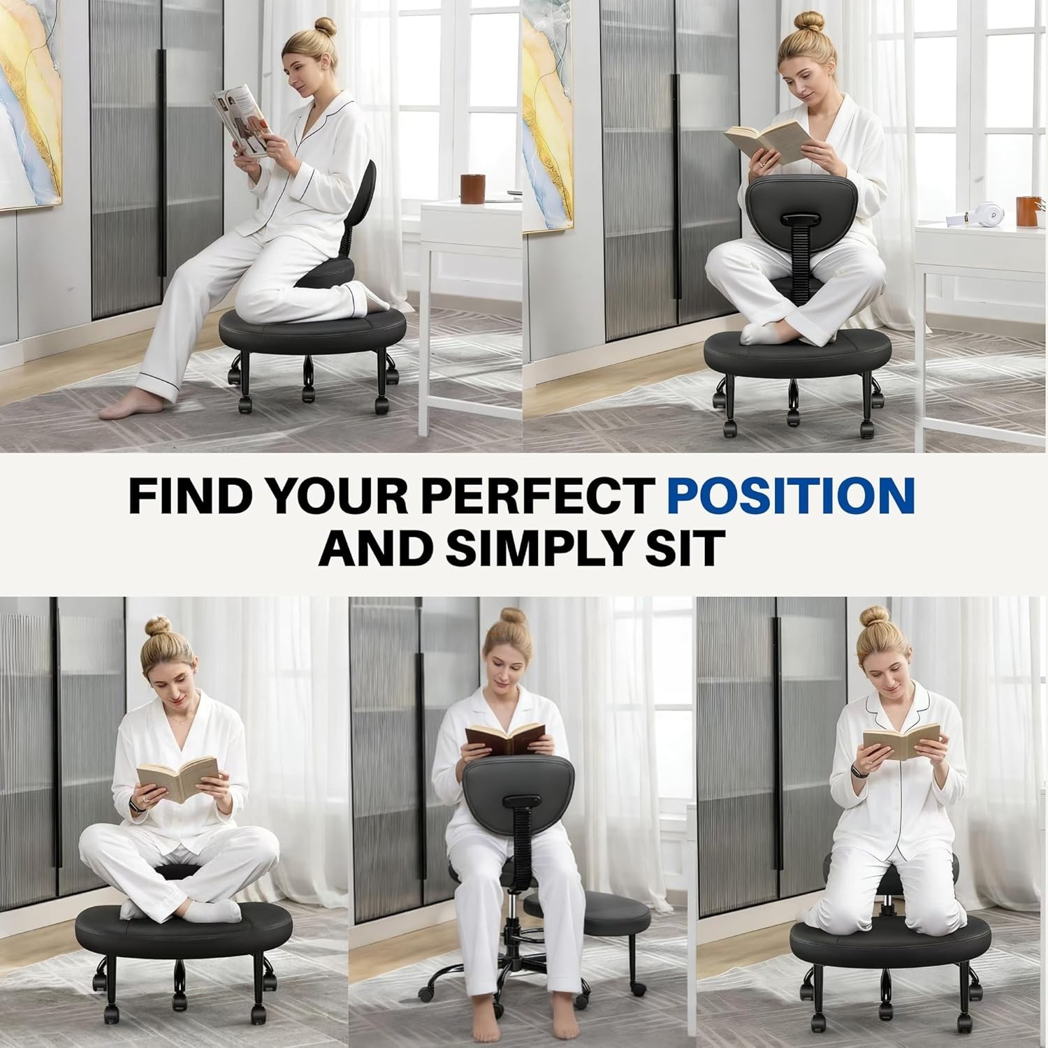 Cross Legged Office Chair Ergonomic Kneeling Wheels Adjustable Height