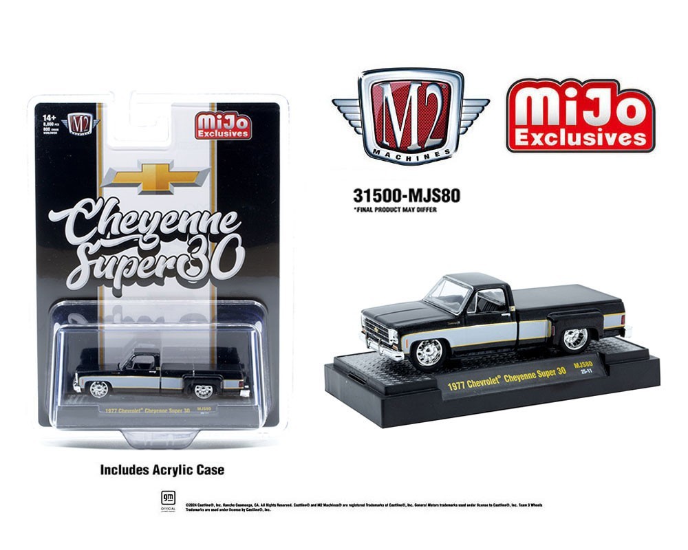 M2 Machines 1977 Chevrolet Cheyenne Super 30 Pickup Truck – Black and White