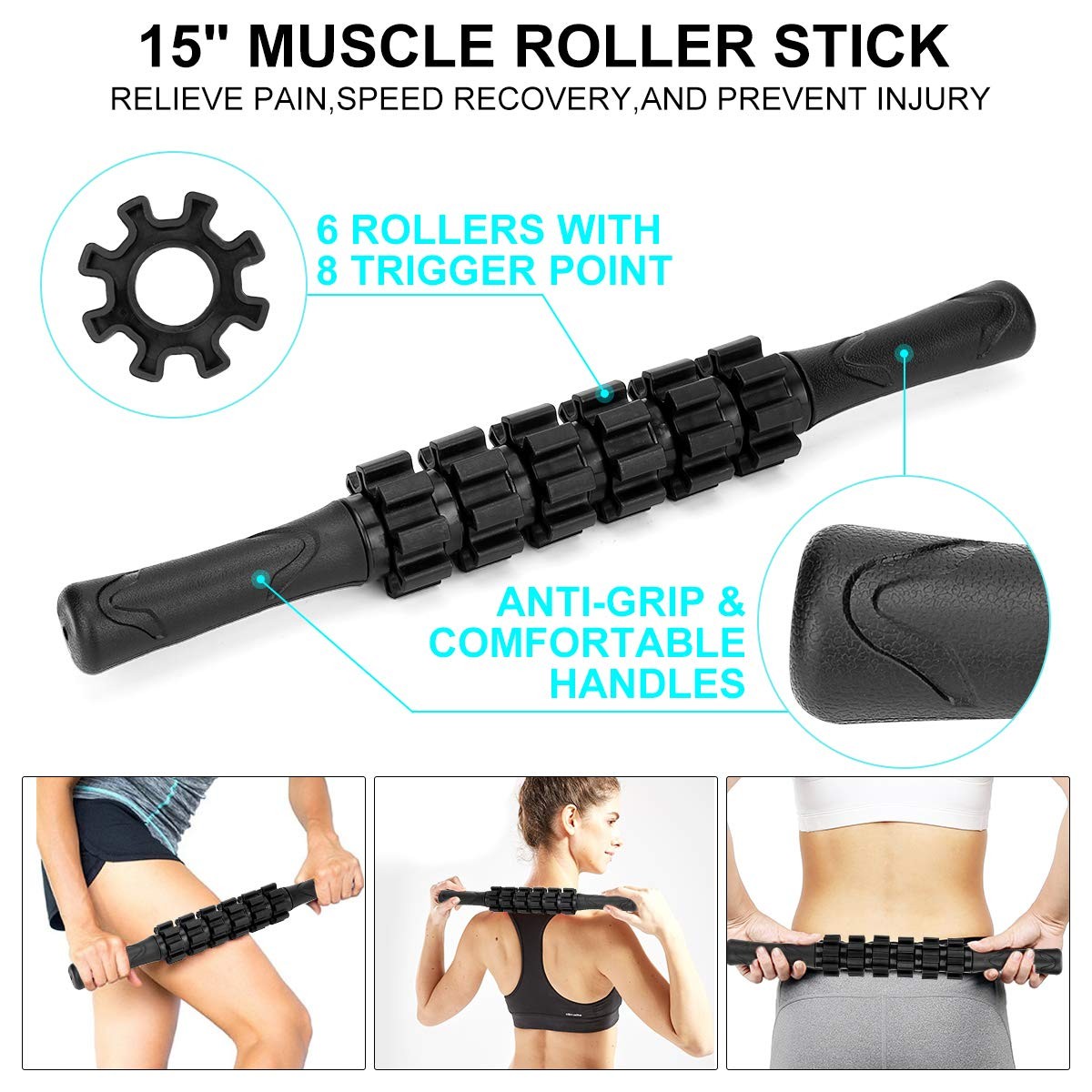 Bornew Foam Roller Set - Back Roller Muscle Roller Stick2 Foot