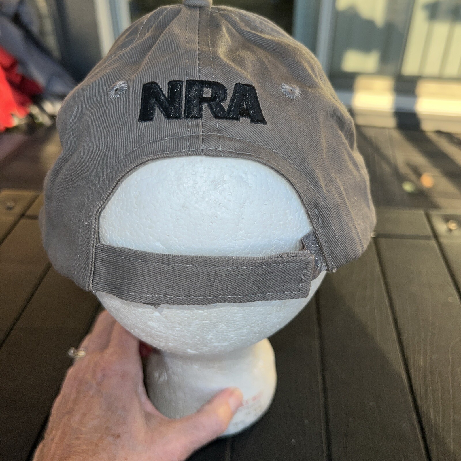 NRA Black on Back Front Orange Eagle on Taupe Hat Cap Cotton Hook Loop EUC