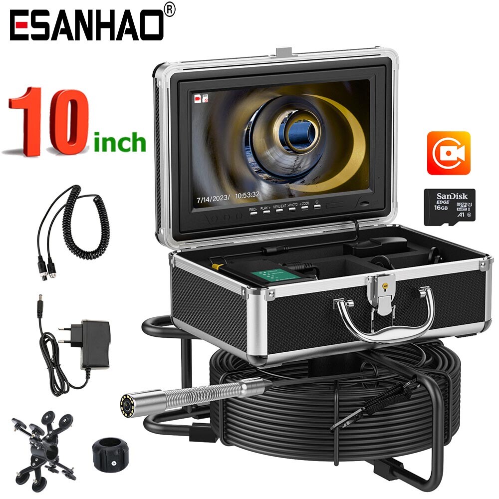 50M Sewer Drain Camera Pipe Inspection Camera 23MM 10inch 1080P DVR 16GB Card