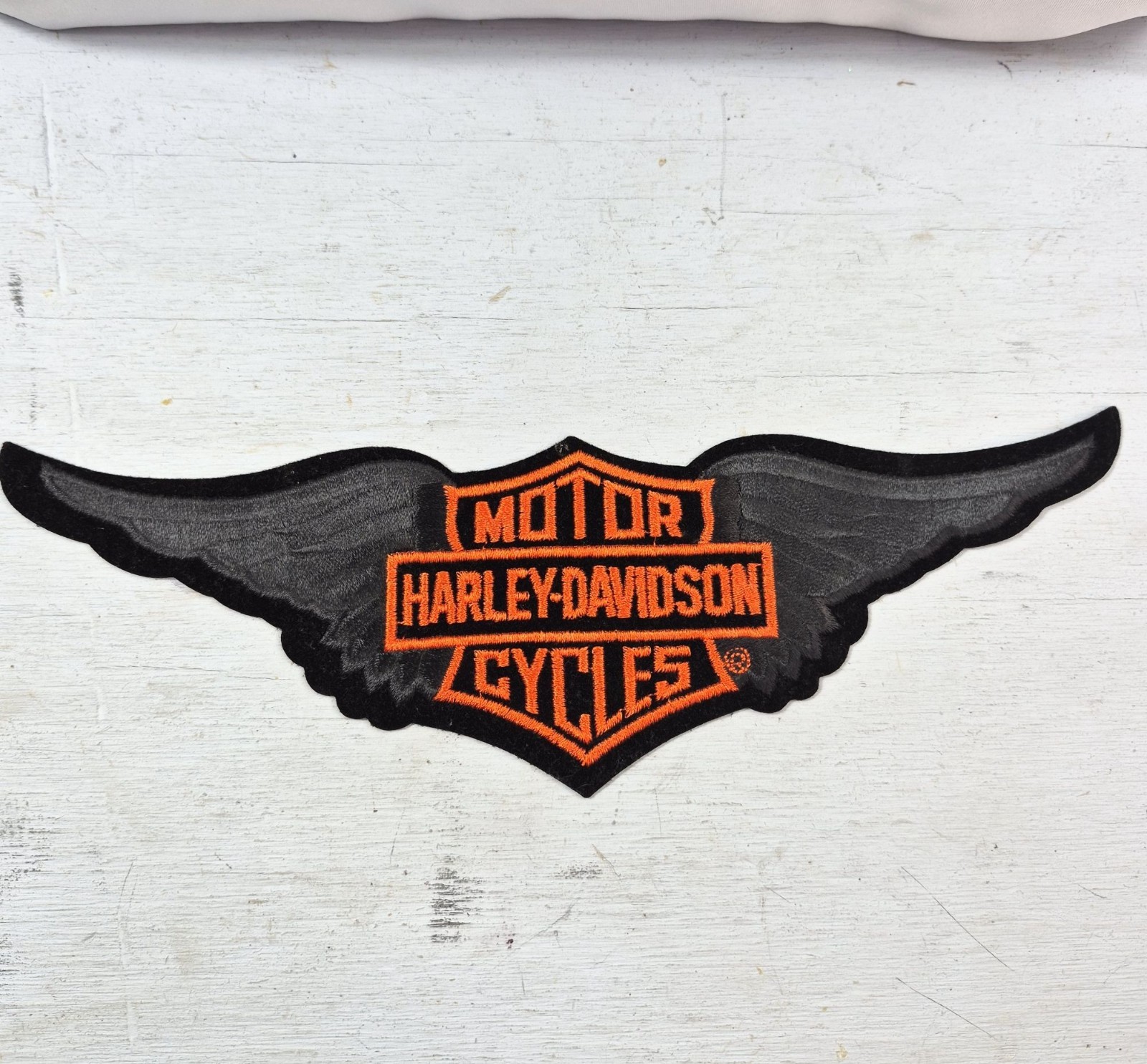Harley-Davidson Winged Logo Embroidered Iron-On Patch Vintage Style Black Orange