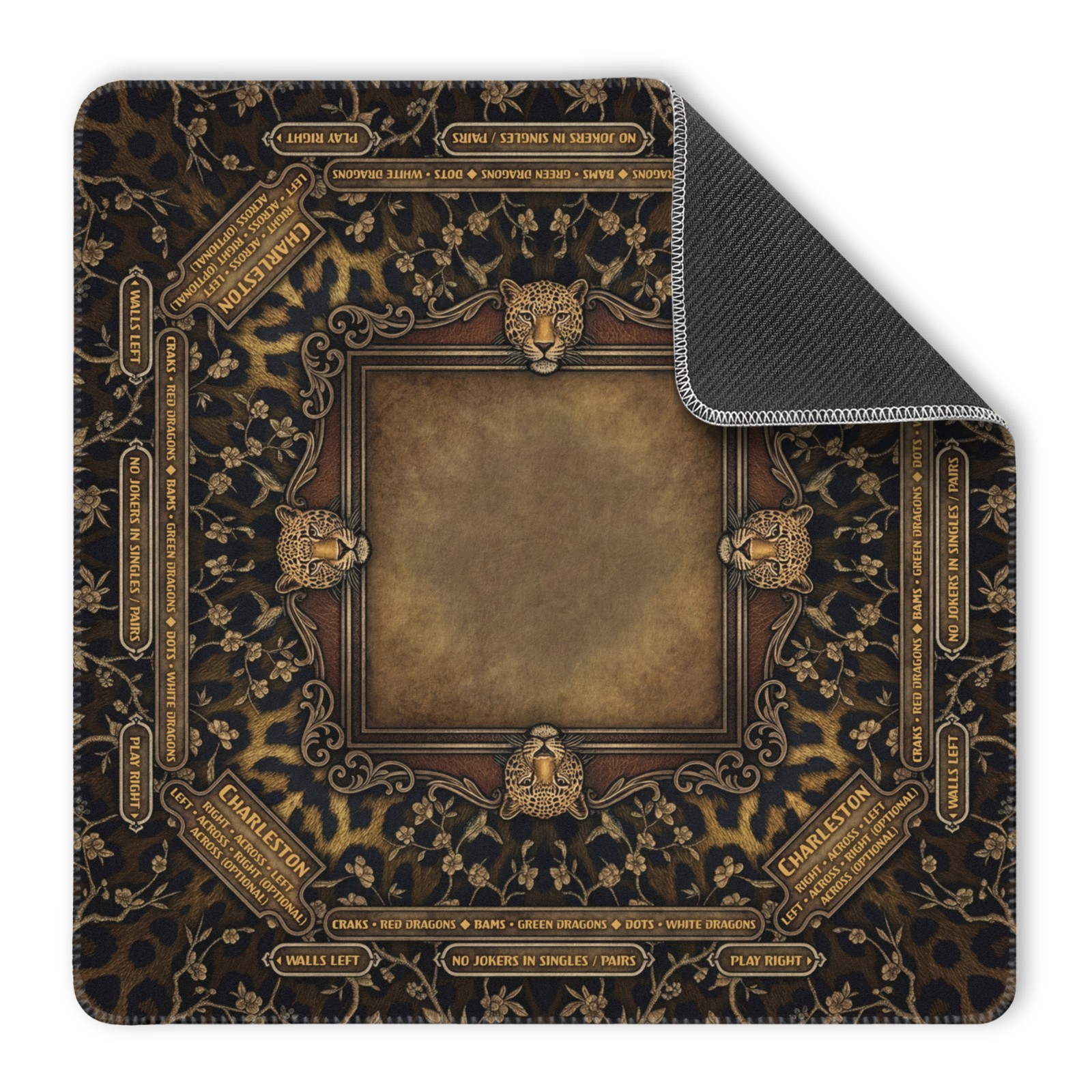Masculine Mahjong Mat Leopard Design Premium Non-Slip Quiet Durable Waterproof