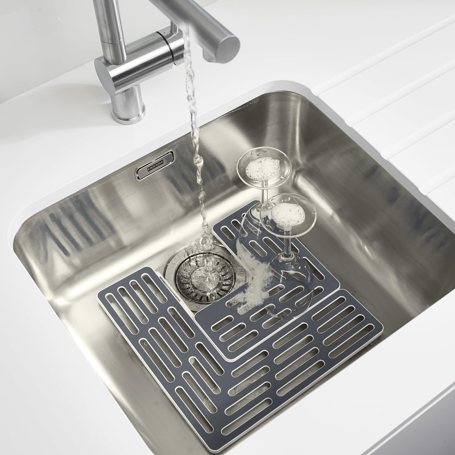 SinkSaver Adjustable Sink Protector Mat Non-Slip Gray