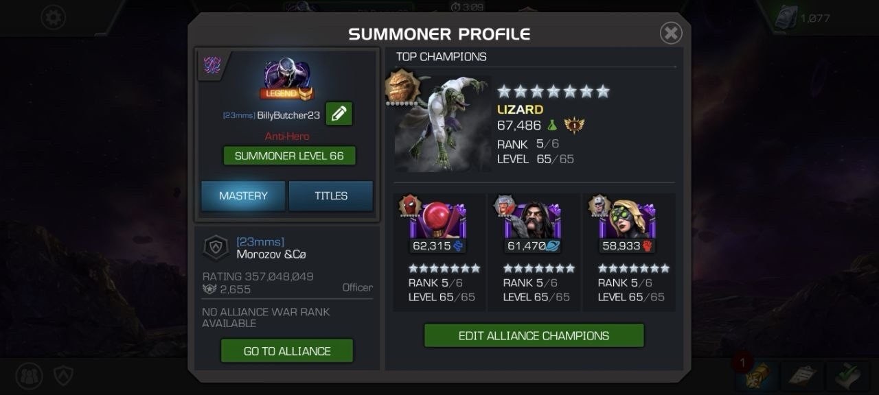 Marvel Contest of Champions (MCOC), Elder, LVL 66, Prestige 34,569, authentic