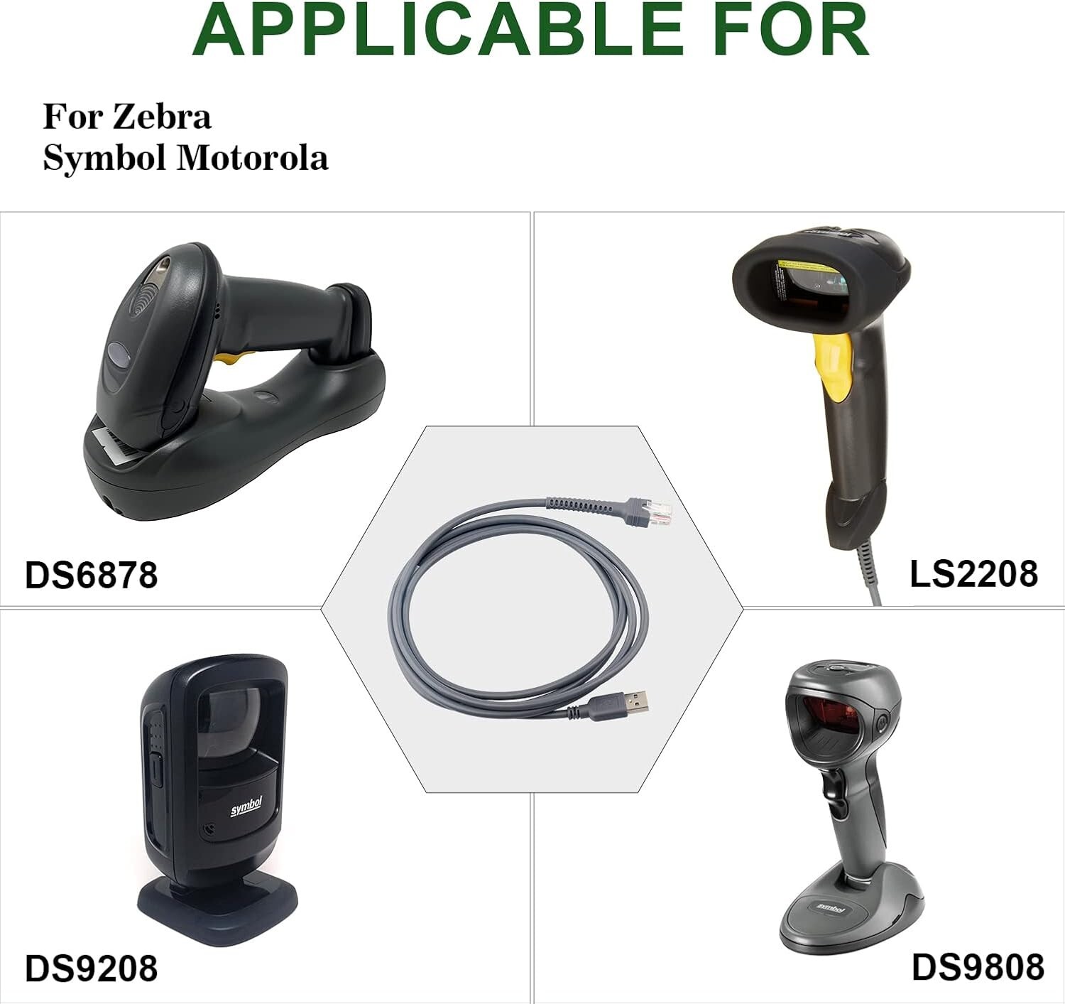 Barcode Scanner 7ft USB Cable for Symbol LS2208 LS4208 DS9208 CBA-U01-S07ZAR