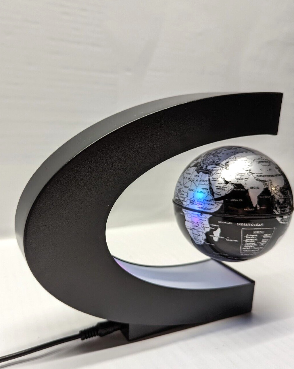Black Globe Floating Magnetic C Shaped LED World Map Decor
