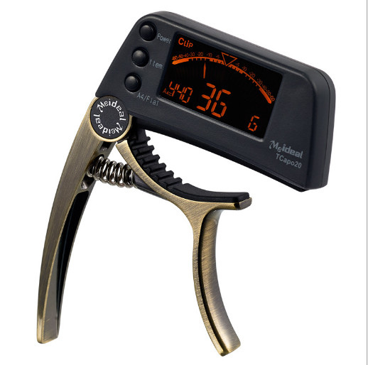Guitar Capo Tuner LCD for Acoustic Folk Electric Guitar Bass Bronze Color