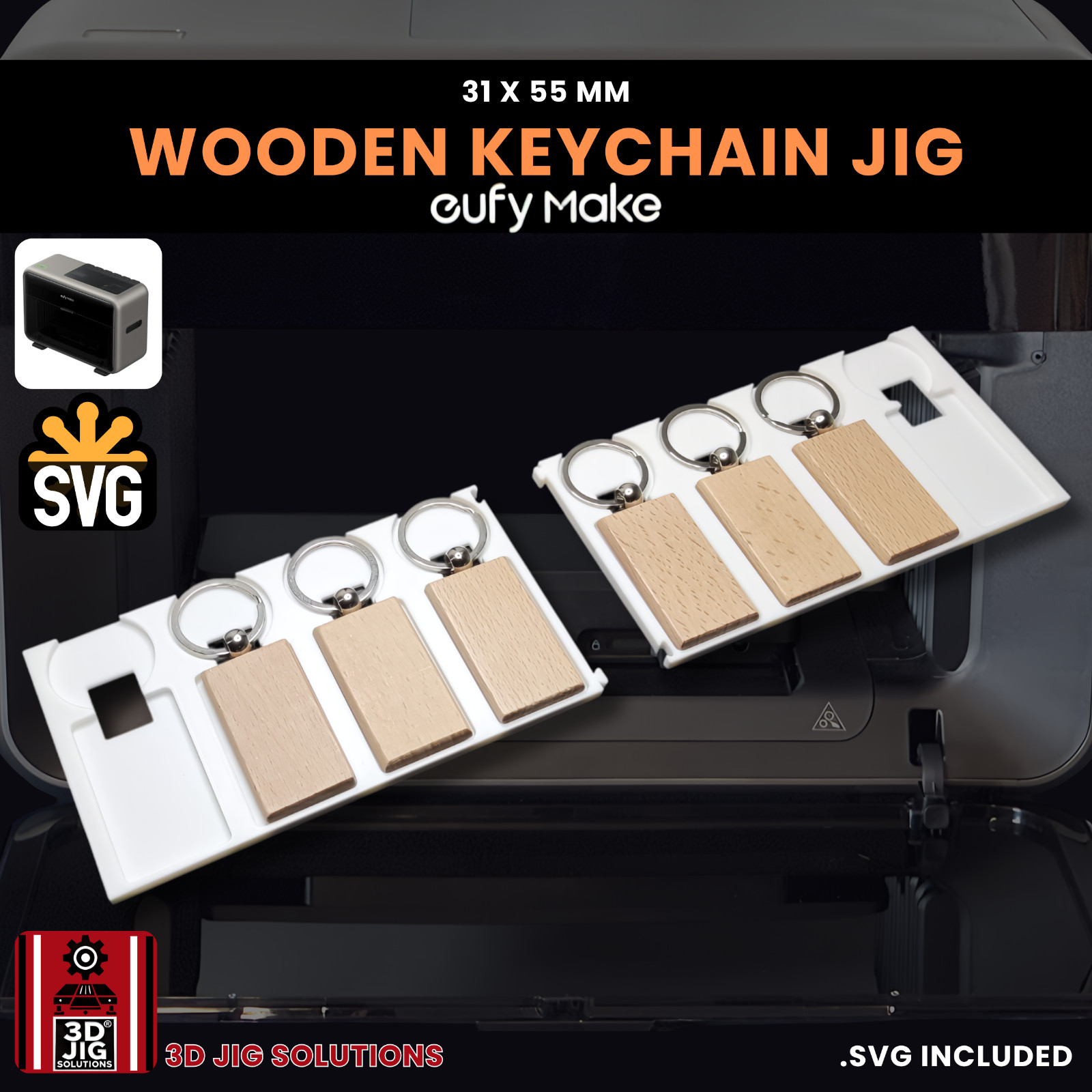 EufyMake E1 UV Printer Jig | Rectangle Wood Keychain Template