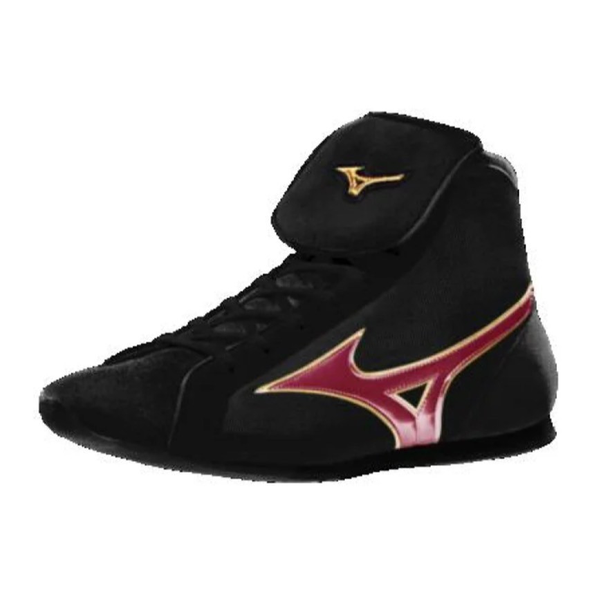 [Made to order] MIZUNO Short Boxing Shoes Black/Deep Red/Gold Line w/ Shoes Bag