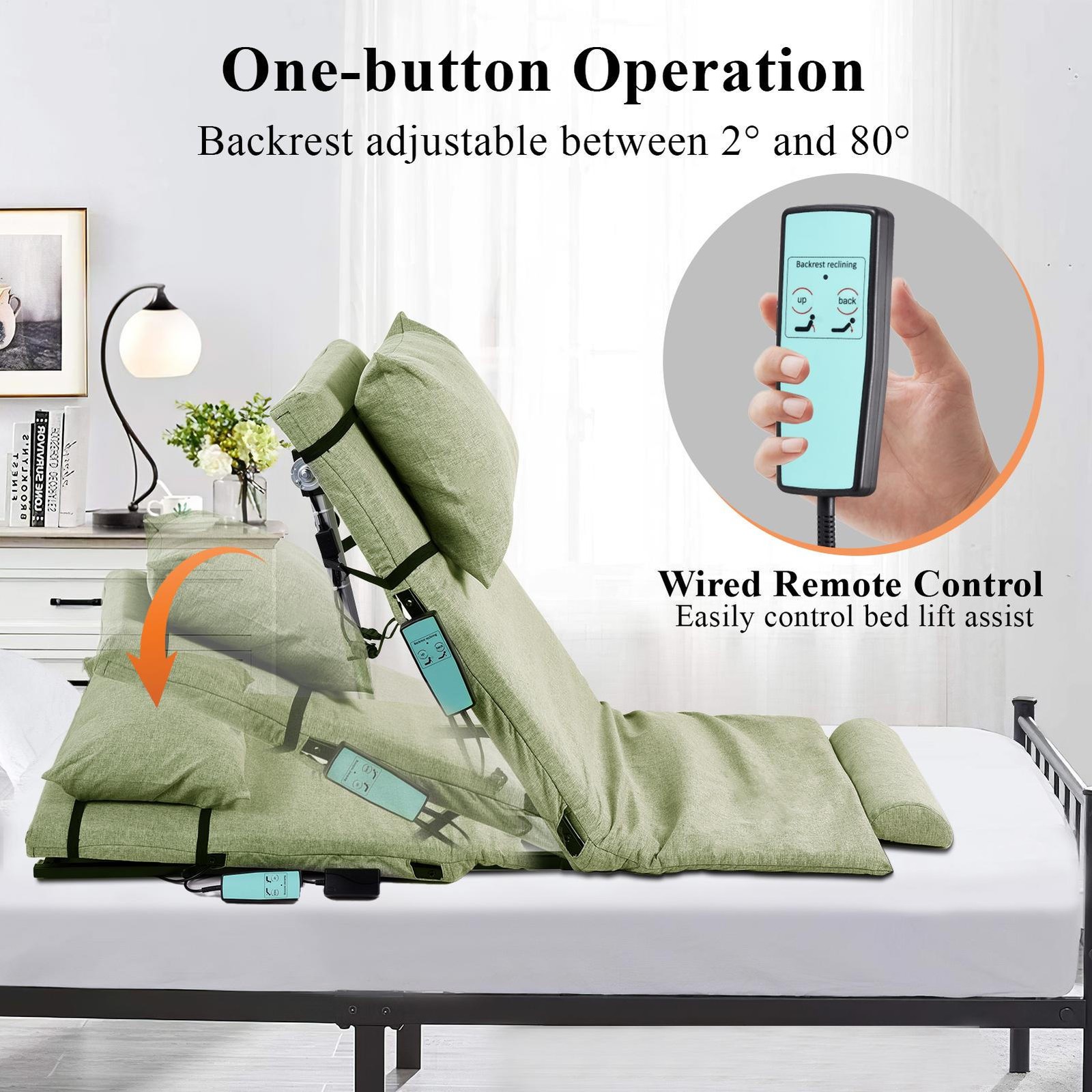 Electric Lifting Bed Backrest 2-80° Adjustable Back Rest Support remote control