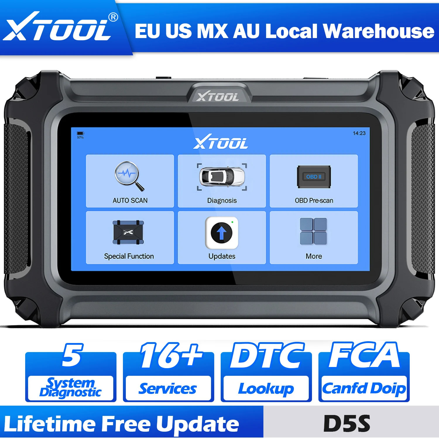 XTOOL D5S OBD2 Scanner 5 System Diagnostic Tool 16 Reset CAN FD Automotive